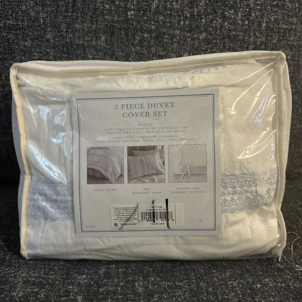 Simply Shabby Chic Blue Embroidered Twin Duvet & Sham Set 2pc
